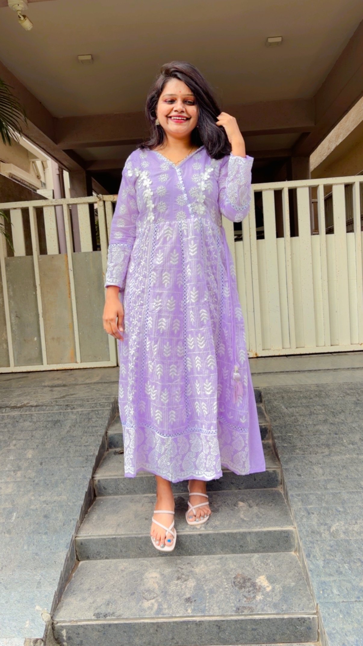 Lilac Chikankari Long Kurti